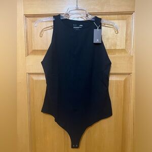 INLYRIC Women's Bodysuit Thong Sleeveless Halter Racerback High Neck Black